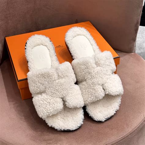 hermes slippers fuzzy|original Hermes slippers.